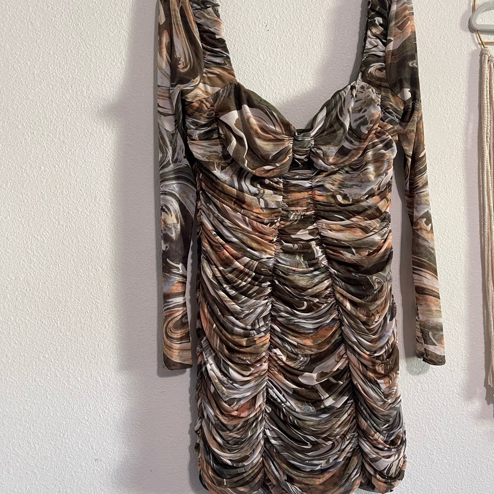 Zara Green Tulle Long-sleeve Dress